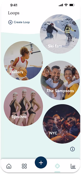 Penciv loops screen showing social circles
